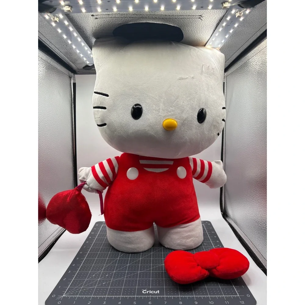 Sanrio Hello Kitty Plush Red Overalls Striped Shirt Heart 12 Inch Stuffed Animal